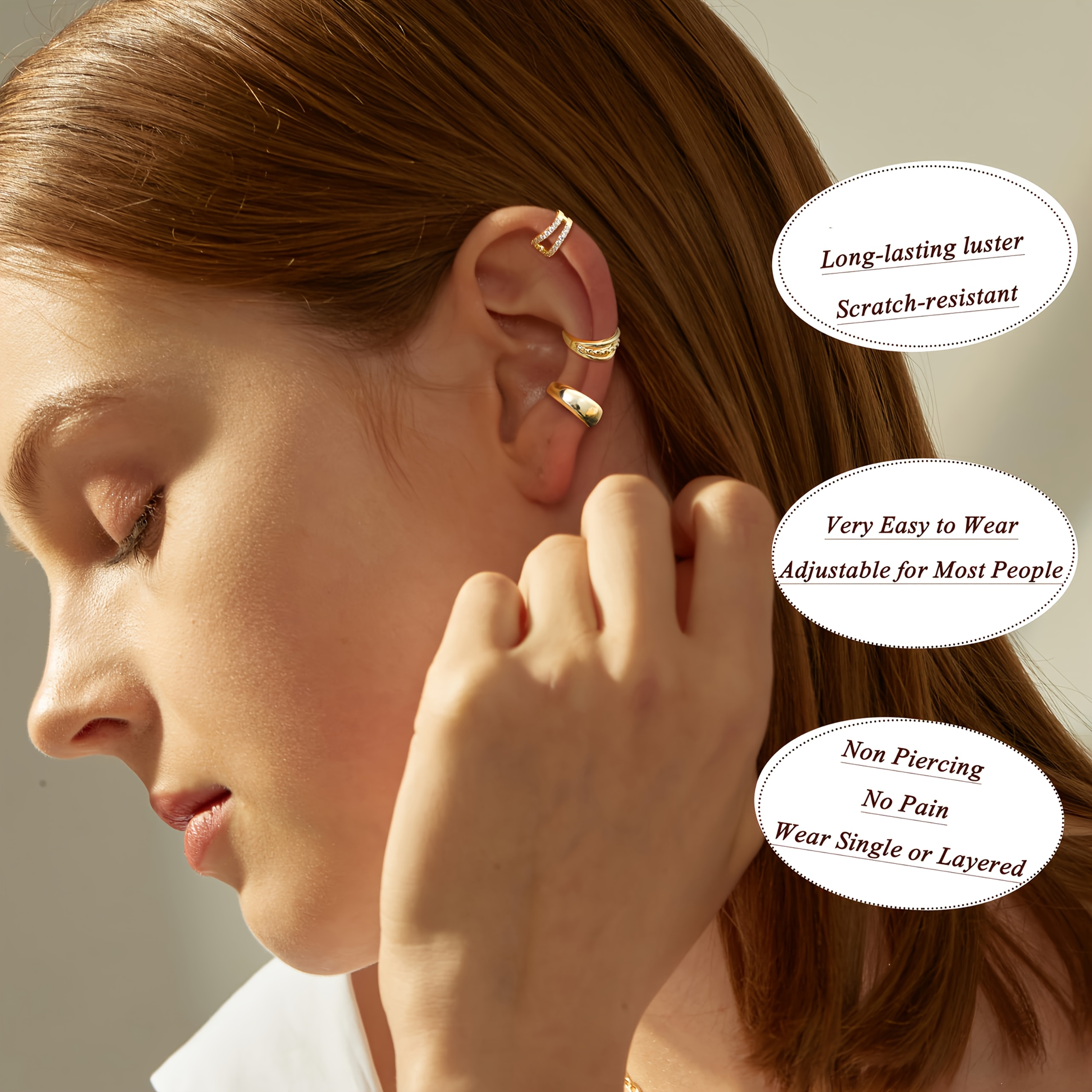 3pc Golden Ear Clips No Piercing Geometric Ear Jewelry Set